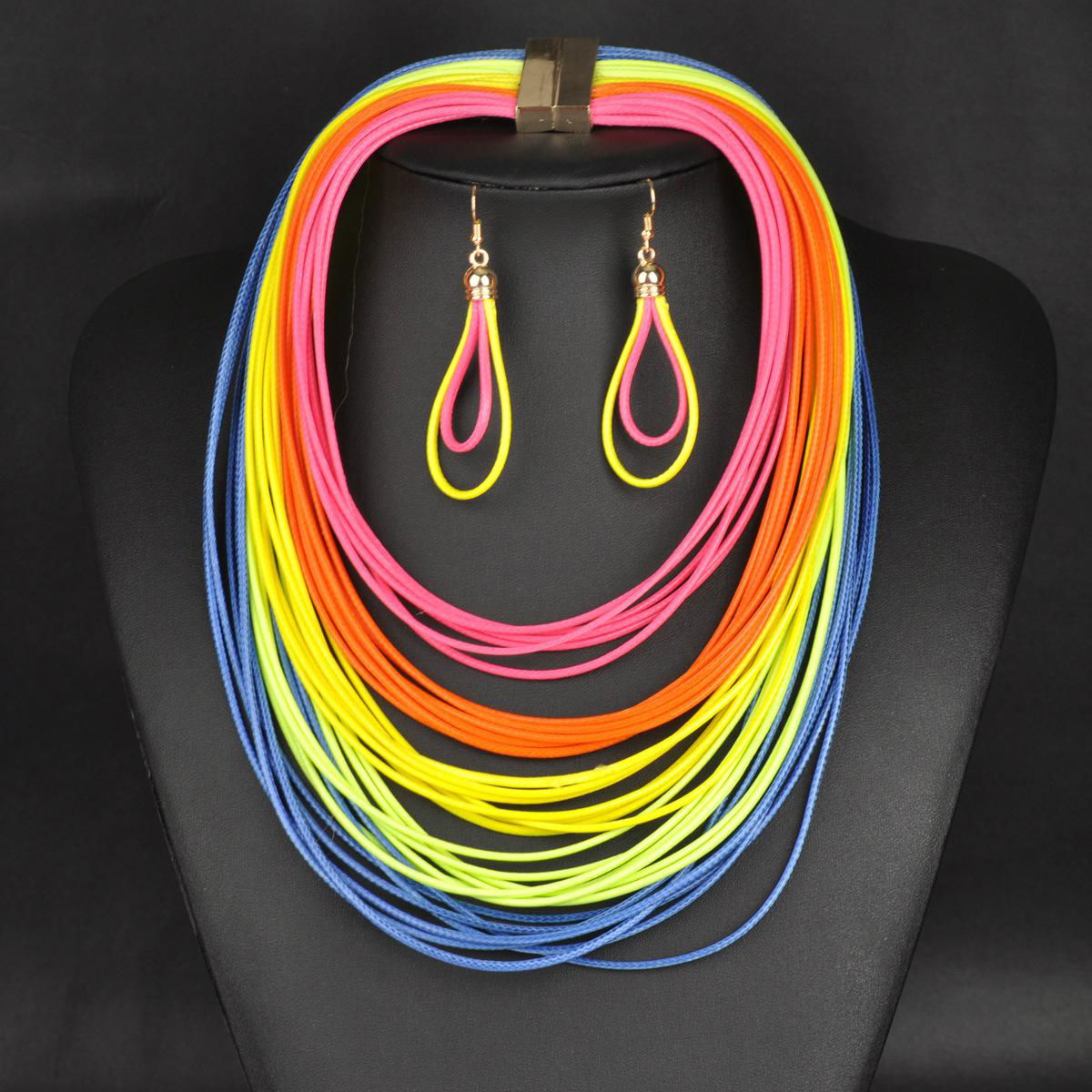 Simple color braid national chain necklace sets