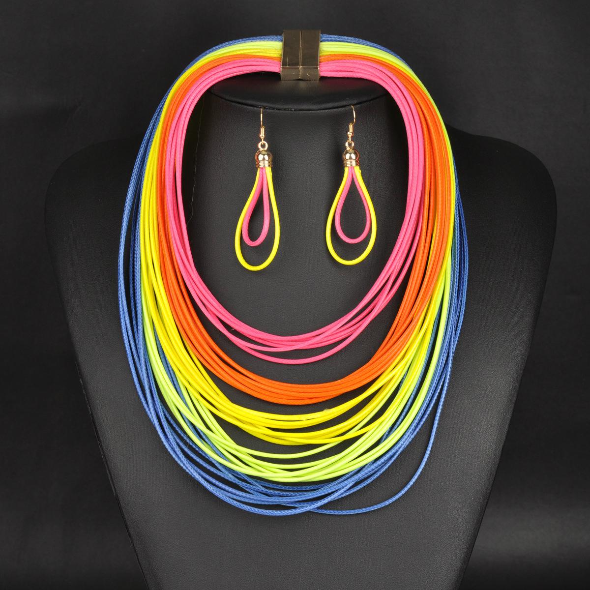 Simple color braid national chain necklace sets 2