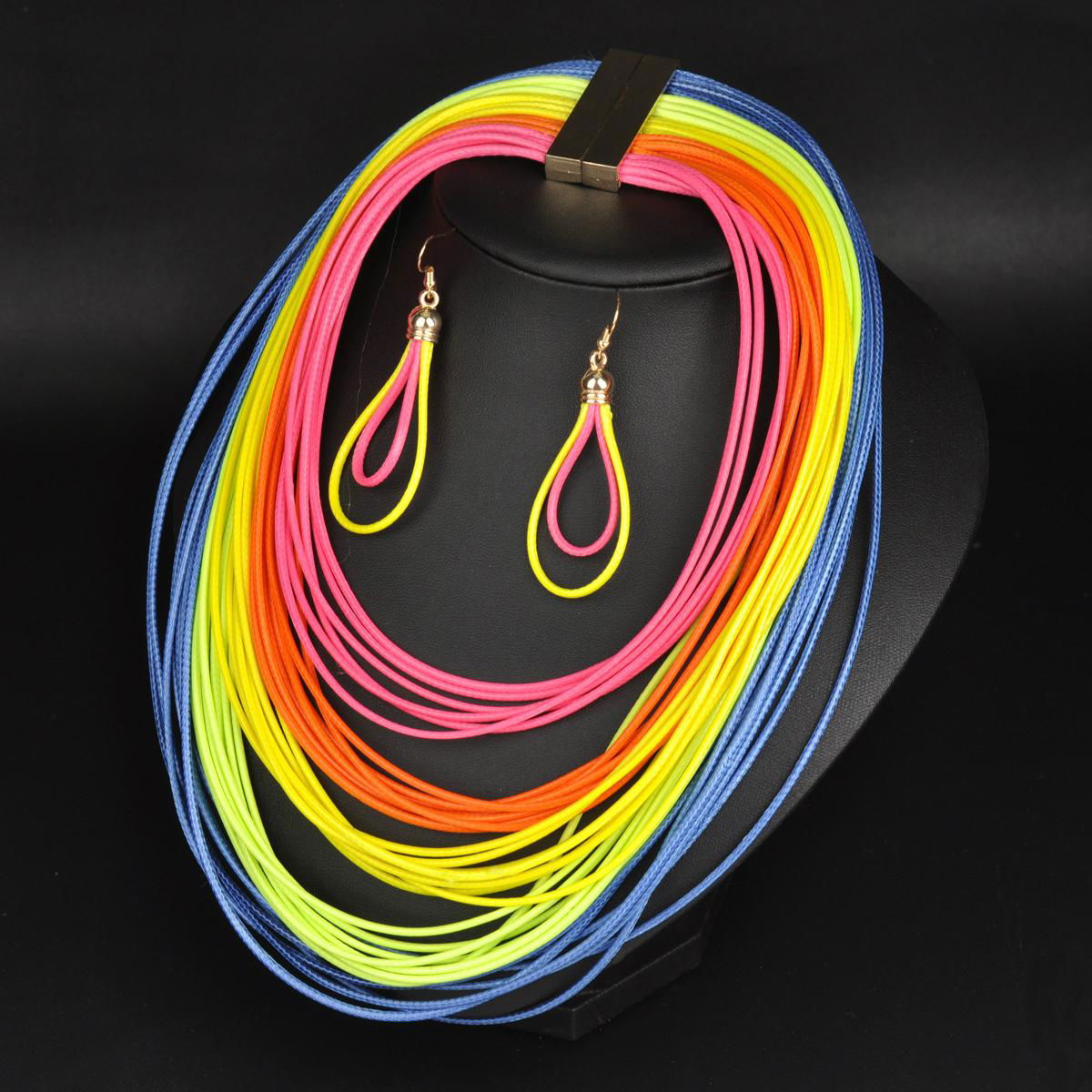 Simple color braid national chain necklace sets 3