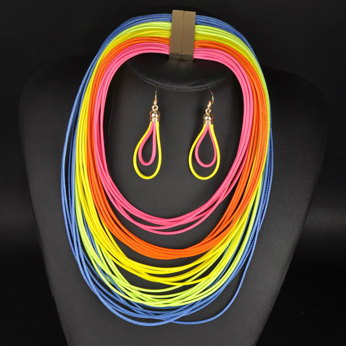 Simple color braid national chain necklace sets 4