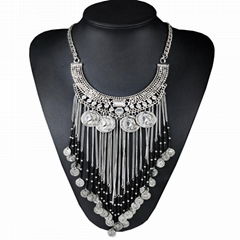 Bohemian ethnic tassel exaggerated coin necklace