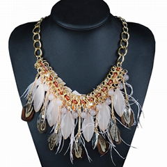 Bohemian shourouk bead feather necklace