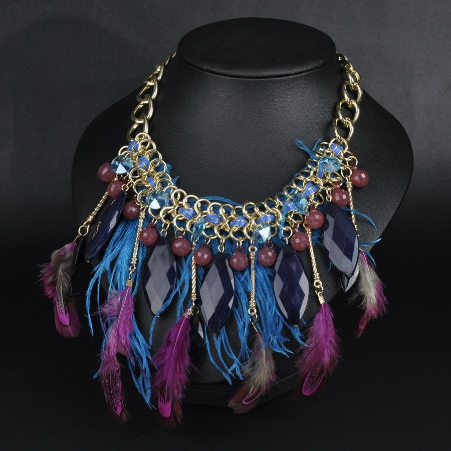 Bohemian shourouk bead feather necklace 2
