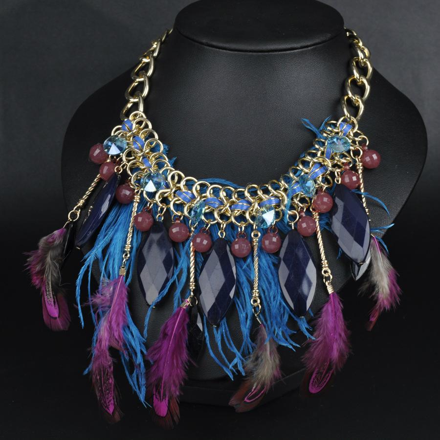 Bohemian shourouk bead feather necklace 3