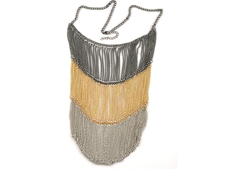 Three fringed long sweater chain necklace