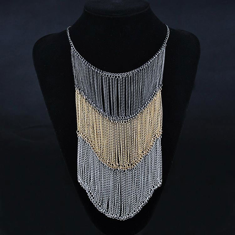 Three fringed long sweater chain necklace QBXLMT0196