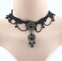 Retro necklace aristocratic female sexy black lace necklace crystal necklace