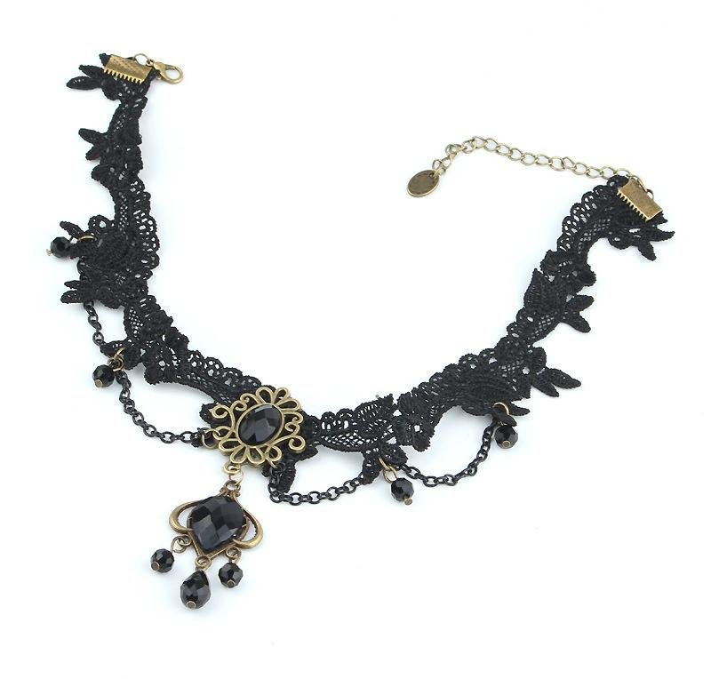 Retro necklace aristocratic female sexy black lace necklace crystal necklace 4