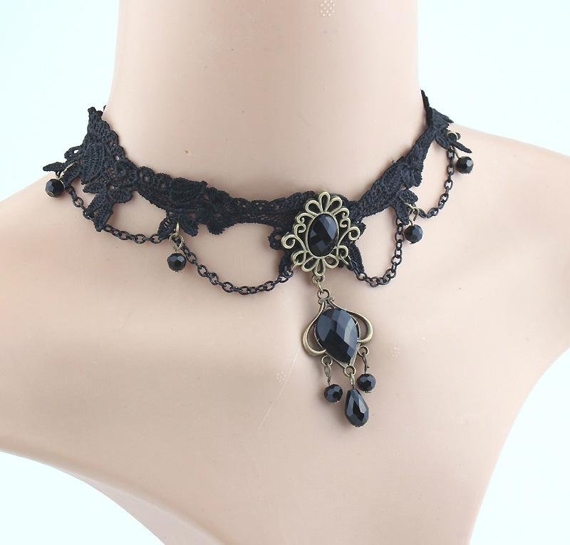 Retro necklace aristocratic female sexy black lace necklace crystal necklace 2