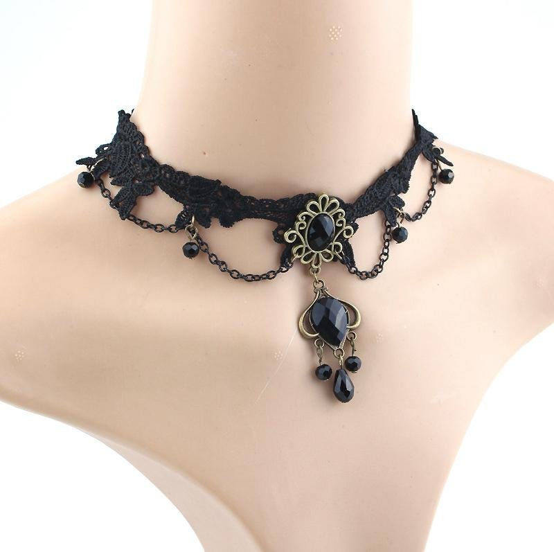 Retro necklace aristocratic female sexy black lace necklace crystal necklace 3