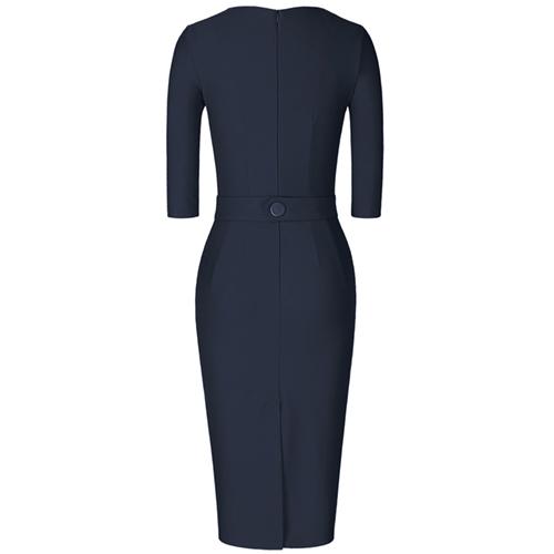 MUXXN 3/4 Sleeve Pleated Below Knee Office Pencil Dress 2