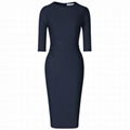 MUXXN 3/4 Sleeve Pleated Below Knee Office Pencil Dress 1