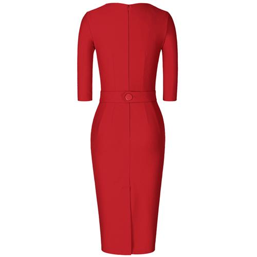 MUXXN 3/4 Sleeve Pleated Below Knee Office Pencil Dress 3