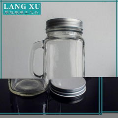 custom lids 16oz 600ml glass mason jar with handle