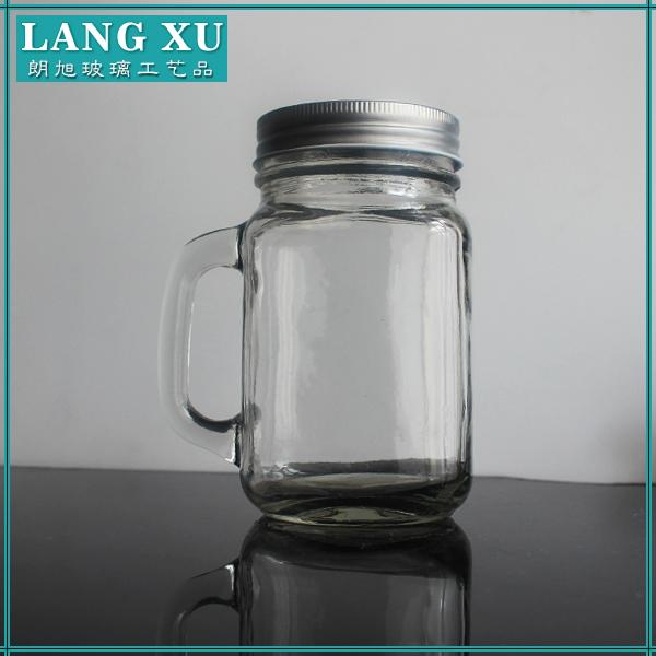 custom lids 16oz 600ml glass mason jar with handle LXXZC005 Langxu