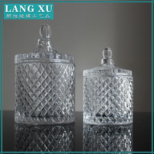 diamond cut decorative glass candle containers LXHYT066 Y Langxu
