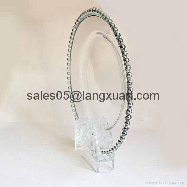 silver color glass beaded charger plate wholesale 5