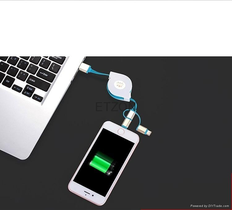 Data cable 3 in 1 retractable micro usb charging cable data sync cable 4