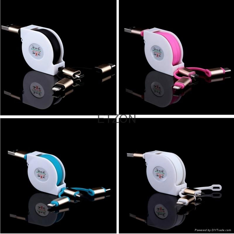 High Quality 3 in 1 DataTransfer Retractable Micro USB Charging Cable for Phone 2