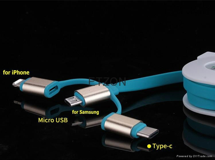 Cheap 3 in1 micro usb cable  type c  Lightning usb data sync and charging cable 2