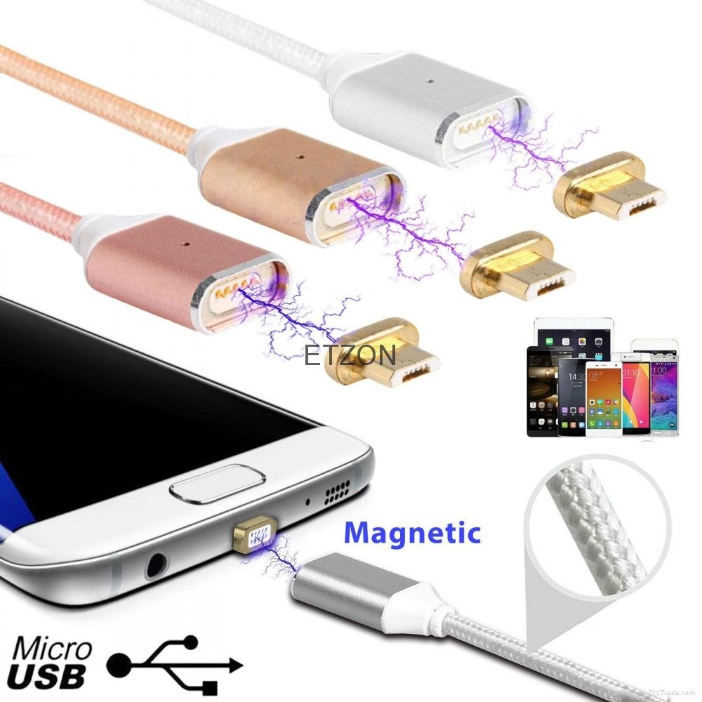 Cell Phone Braided USB  Cable Magnetic Micor USB Data Charging Cable For Android