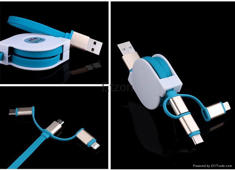 Data cable 3 in 1 retractable micro usb charging cable data sync cable 2