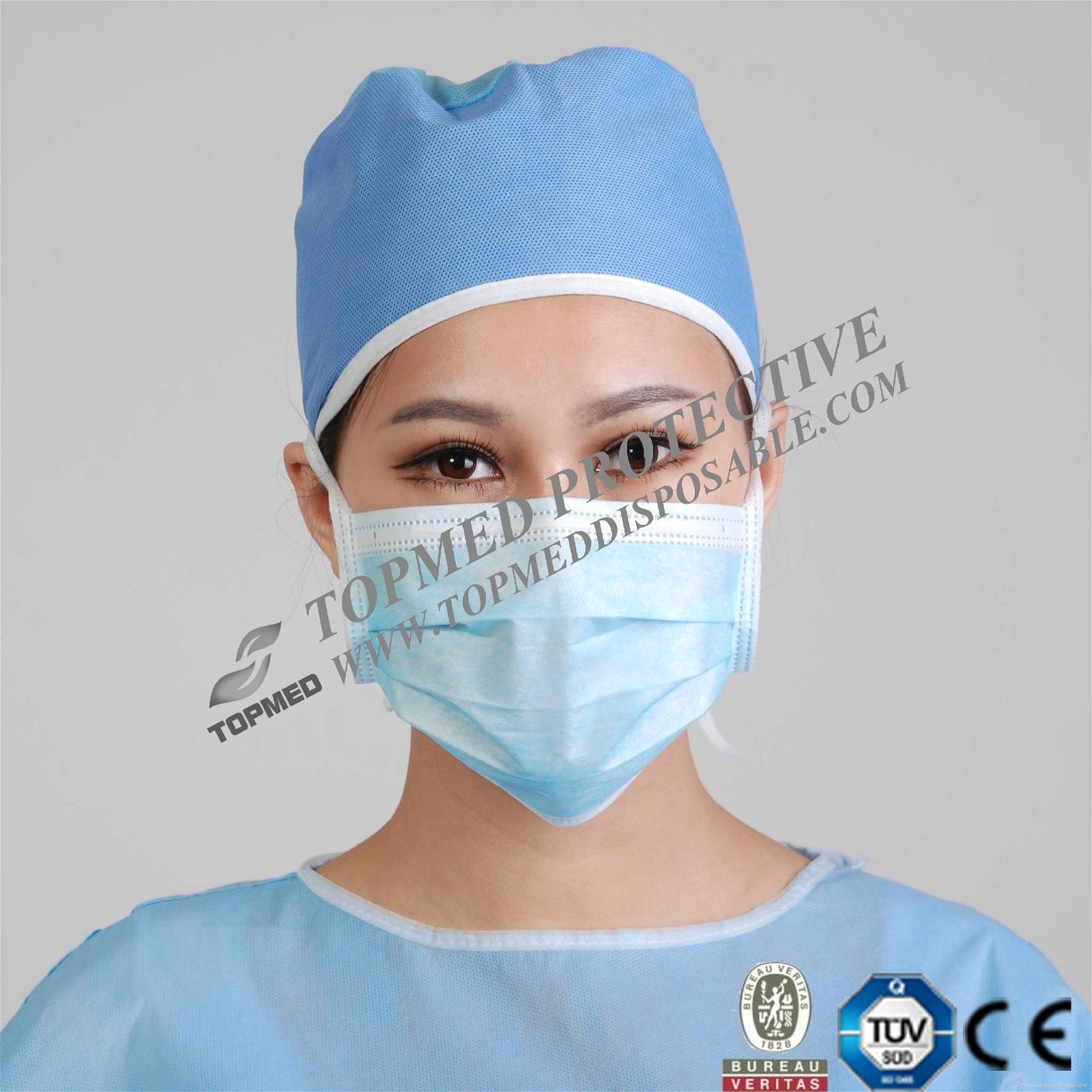 medical 3 ply nonwoven face mask blue and white 4
