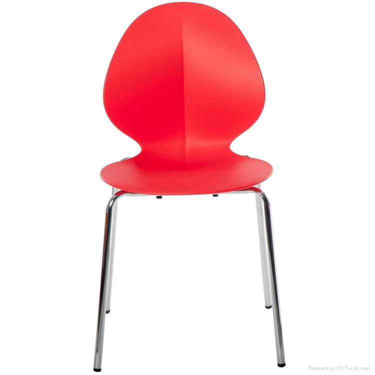 Modern Red Stackable Dining Chair Plastic Side Chairs with Metal Legs