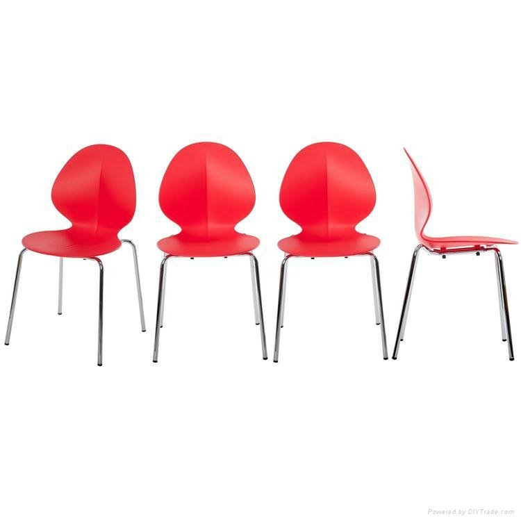 Modern Red Stackable Dining Chair Plastic Side Chairs with Metal Legs 3