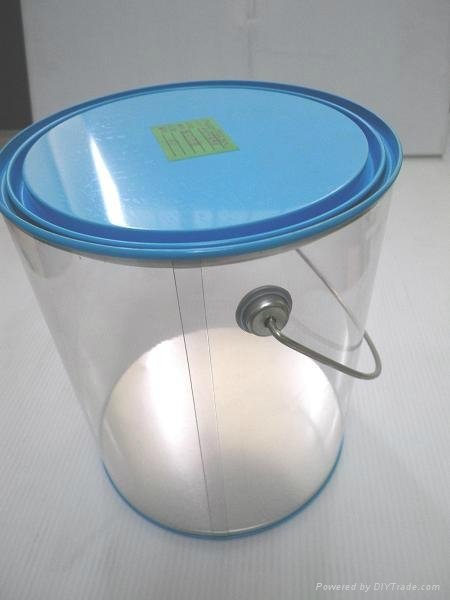 Clear tube with printed tin lid and handle