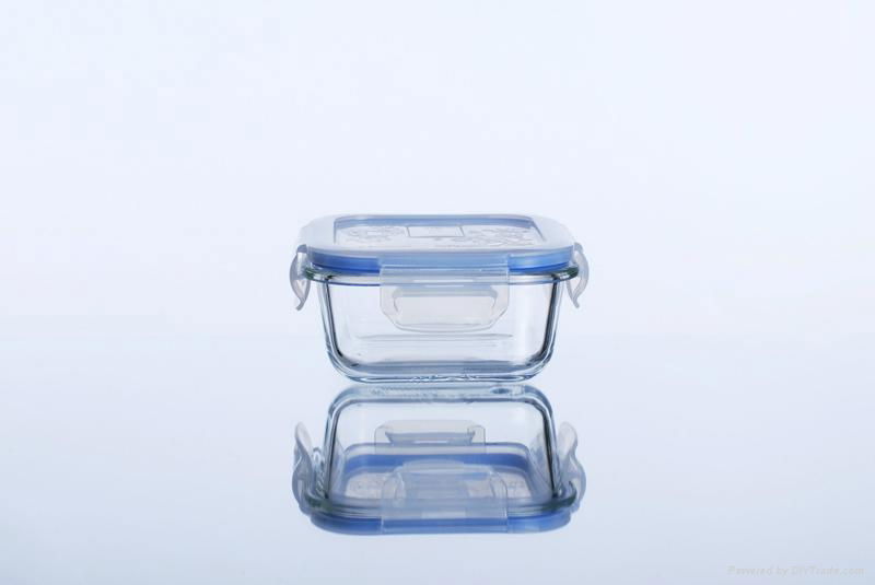 Fashionable square borosilicate glass food container 310ml