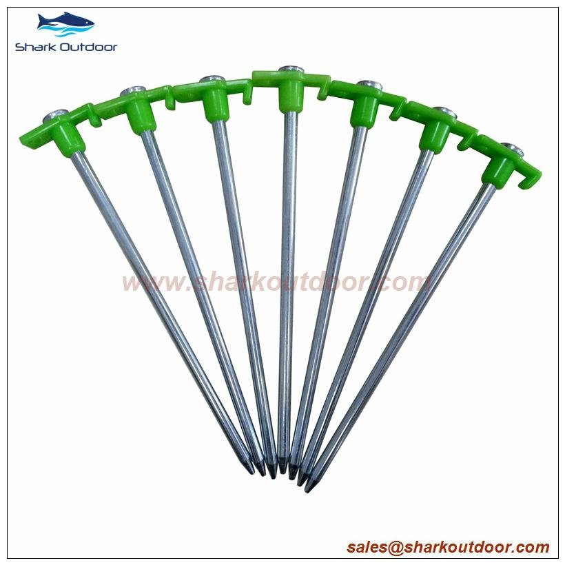 Ground hard galvanized steel tent peg stake with plastic stopper for outdoor 