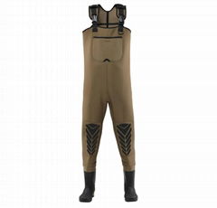 Olive color 4.5mm Neoprene chest pocket , PVC boots and socks fishing waders