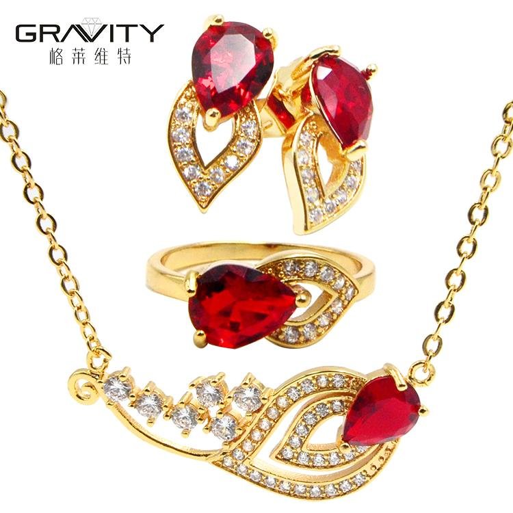  Gravity red color turkish bridal wedding jewelry set made with crystals 5