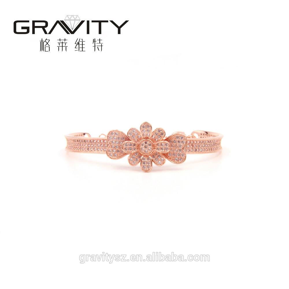 Rose gold color bangle, Brillant flower latest Design women gender bangle 2