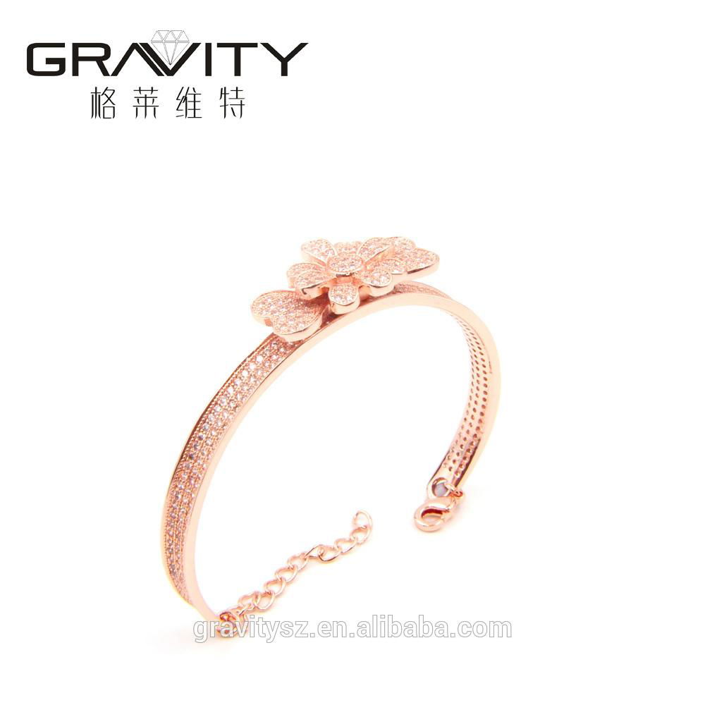 Rose gold color bangle, Brillant flower latest Design women gender bangle 3