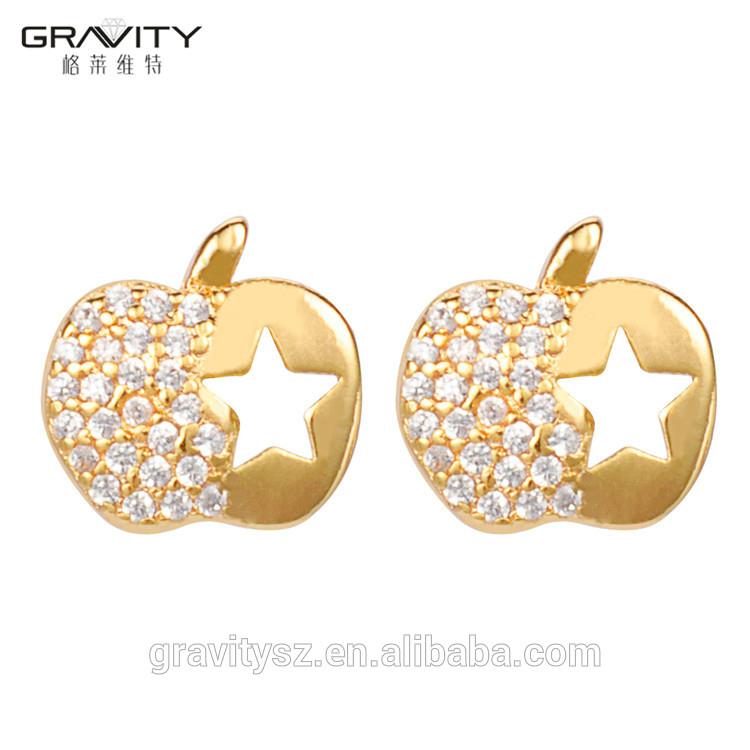 ESDG0021 latest design Apple shape gold plating stud Earring with star 3