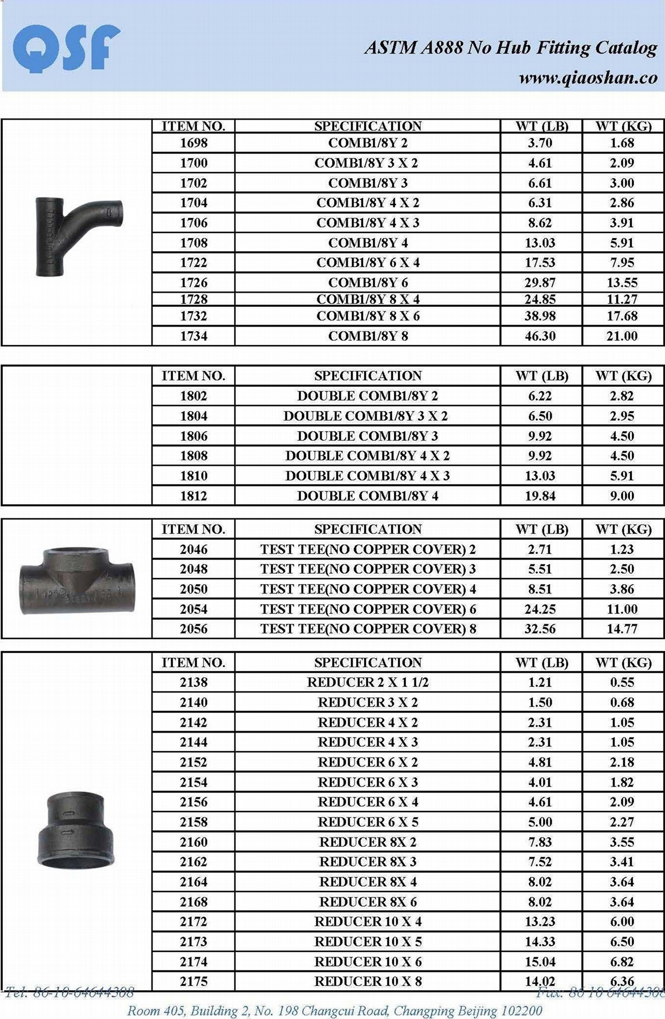 1 1/2" 15" ASTM A888 CISPI 301 Cast Iron No Hub Soil Fittings QSFNH