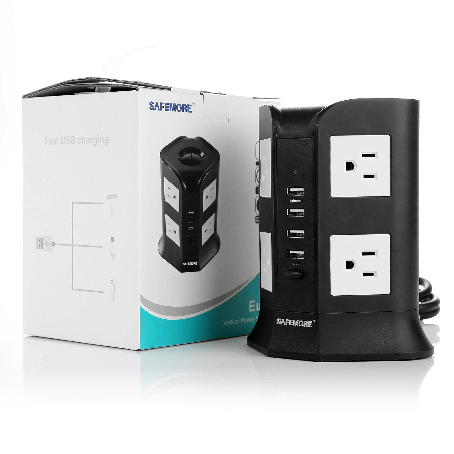 Safemore Power Strip Surge Protector Smart 8-Outlet with 4-USB Ports Socket Blac 3