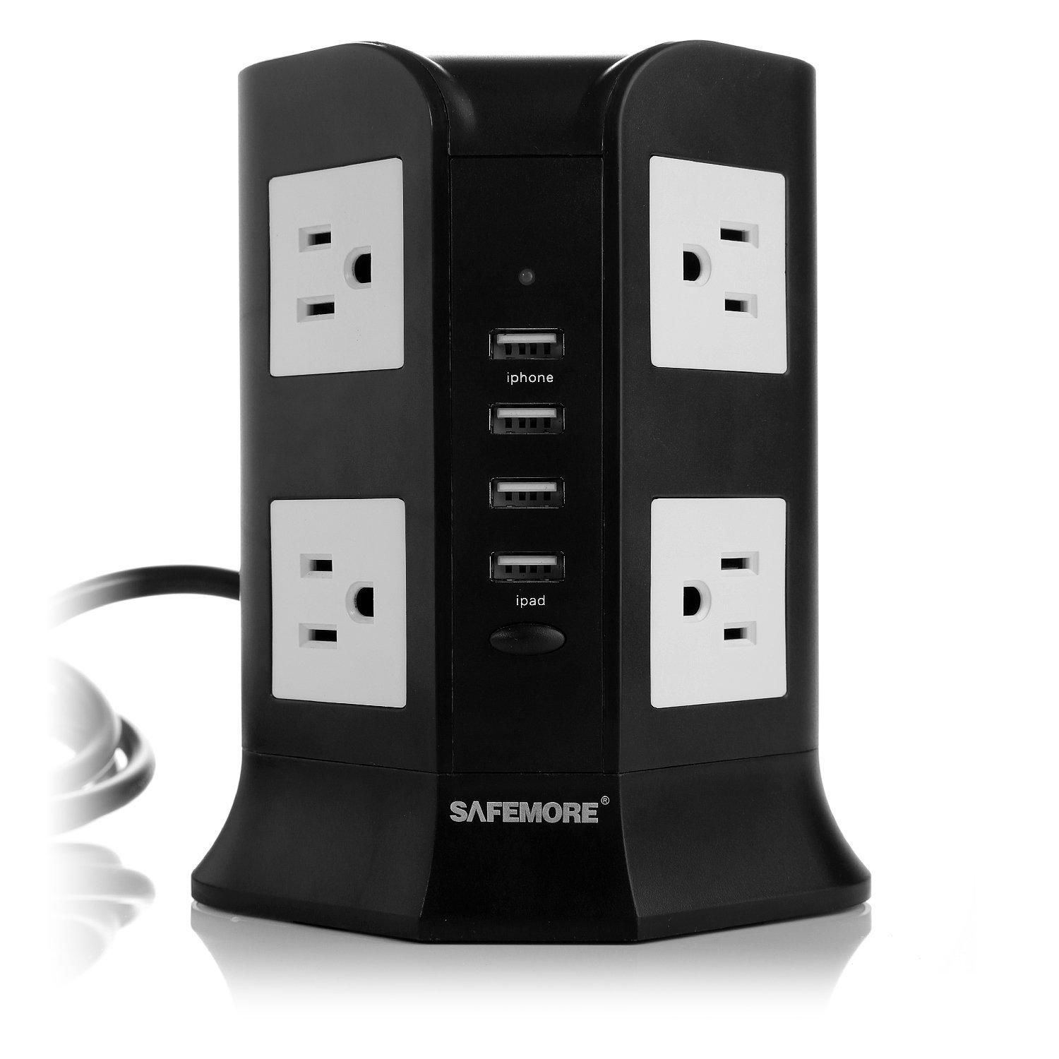 Safemore Power Strip Surge Protector Smart 8-Outlet with 4-USB Ports Socket Blac 4