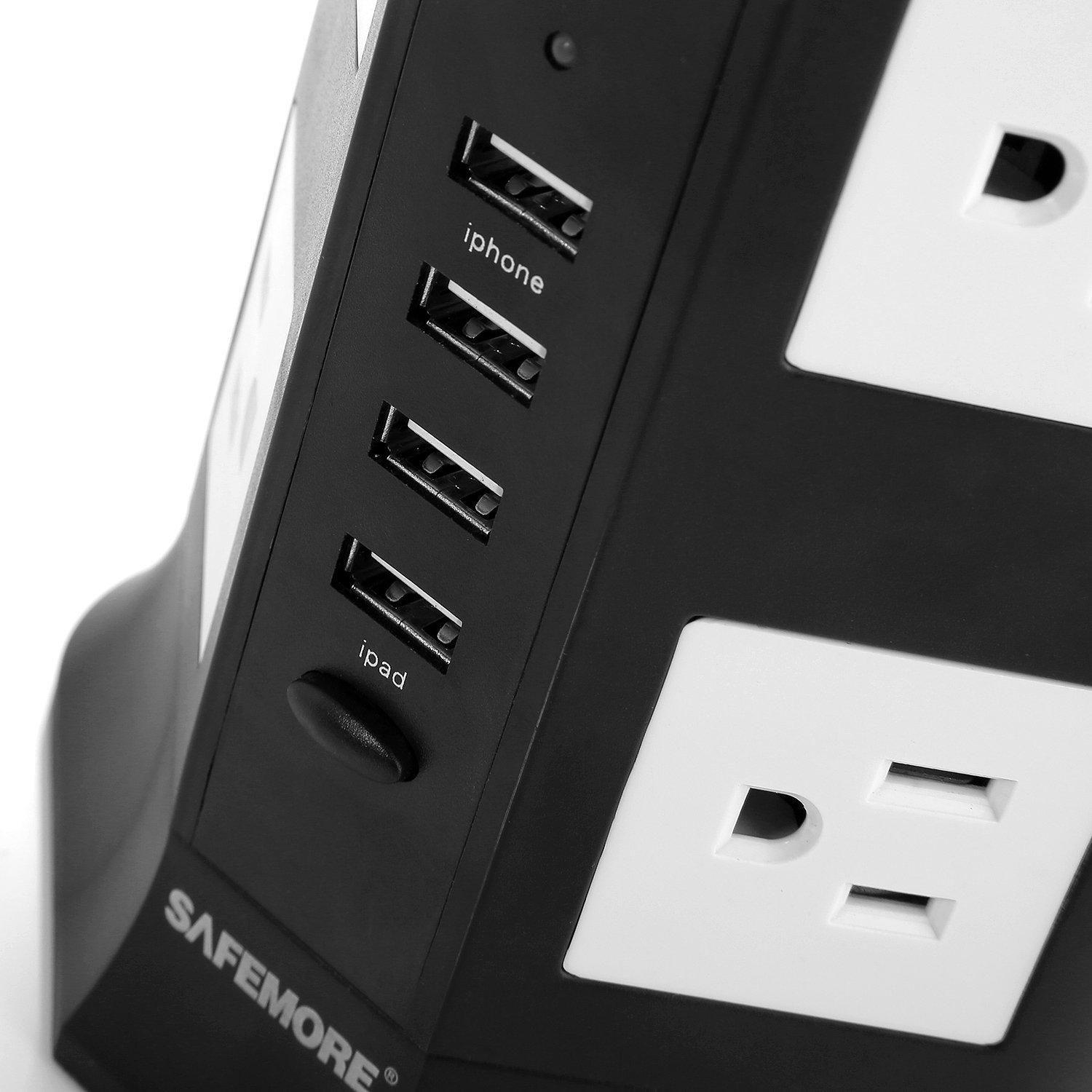 Safemore Power Strip Surge Protector Smart 8-Outlet with 4-USB Ports Socket Blac 2