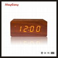 best gift wooden led alarm clock with bluetooth speaker and QI charger 1