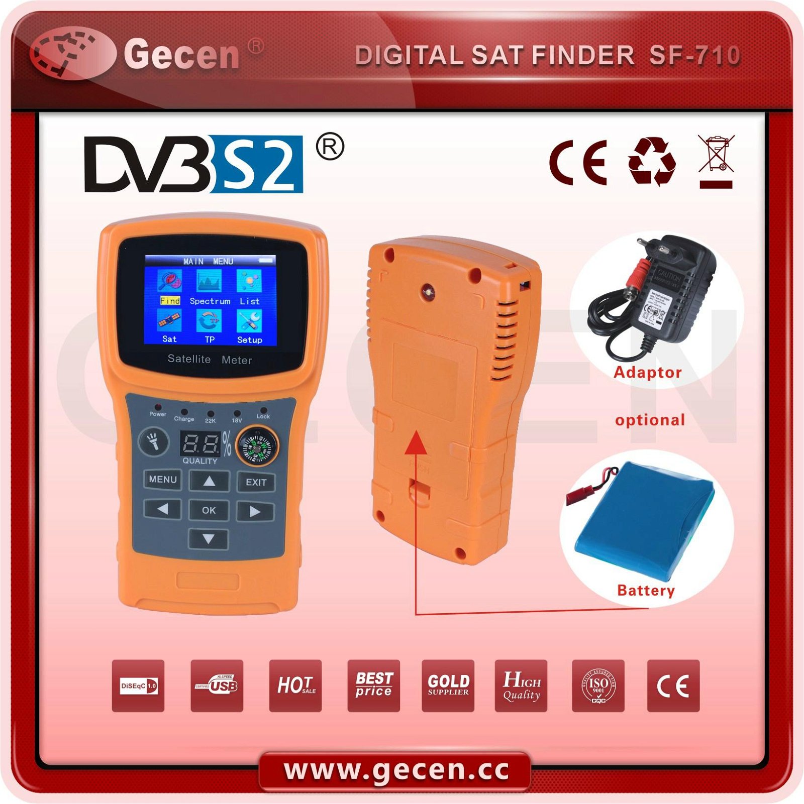 G-SAT SF-710 digital satellite finder meter support spectrum analyzer color scre