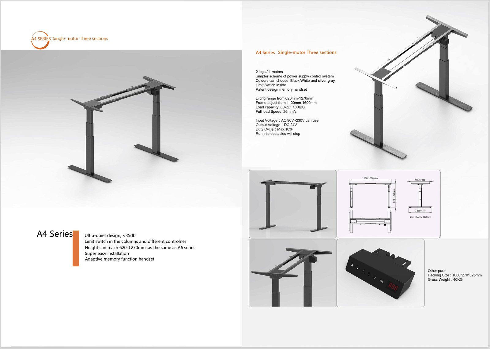 Single motor height adjustable desk with memory handset 3