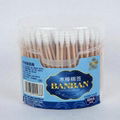 300PCS wooden stick cotton swab with round box (spring type)