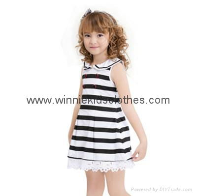 Brand professional children clothing stripes cotton girl dress