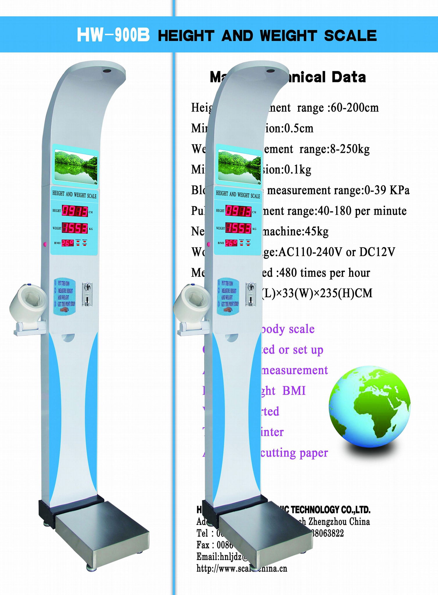 Automatic ultrasonic height and weight blood pressure measuring scale HW-900B 2