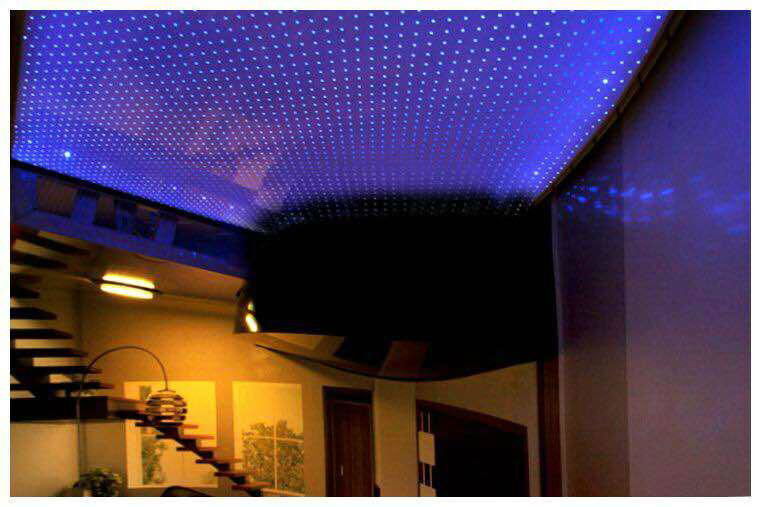 Matte stretch ceiling with 3D print "Dark hole" and LED backlight 3