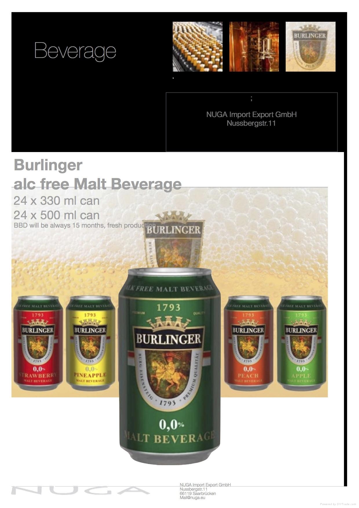Non alcoholic malt beverages with several tastes BNA Buringer non