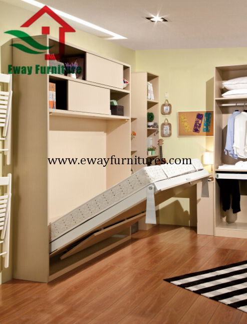 Save Space Bedroom Furniture Murphy Bed Folding Wall Bed with Movable Corner Des